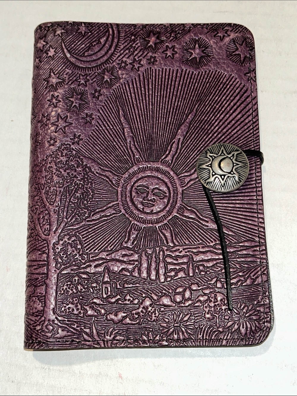 Oberon Design Roof of Heaven refillable leather journal cover purple